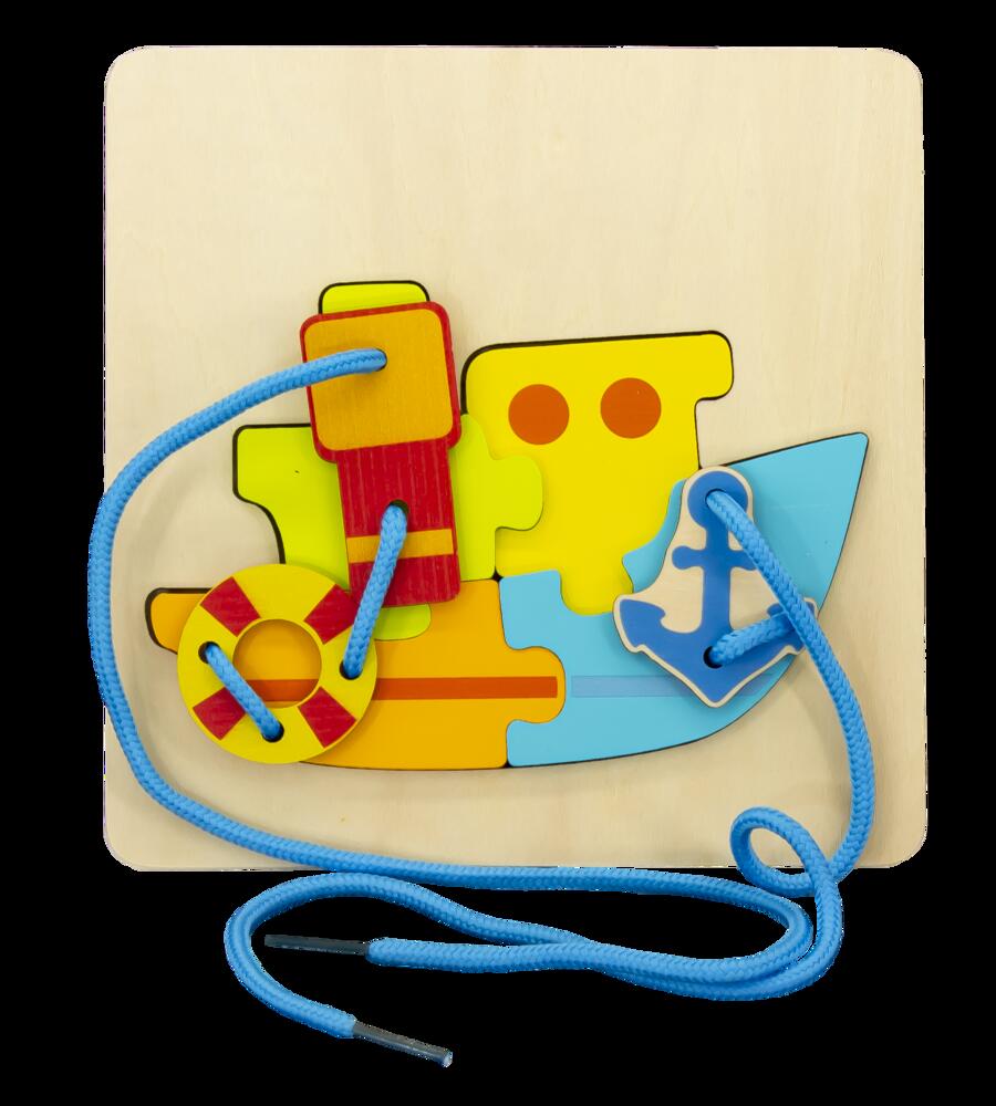Wooden Boat Lacing Puzzle